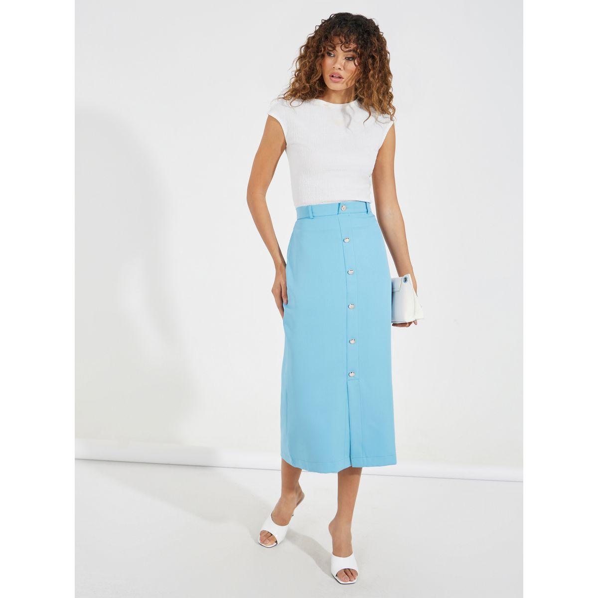 تنورة ميدي مزينة بأزرار مع فتحات حزام-women-clothing-skirts-image-1
