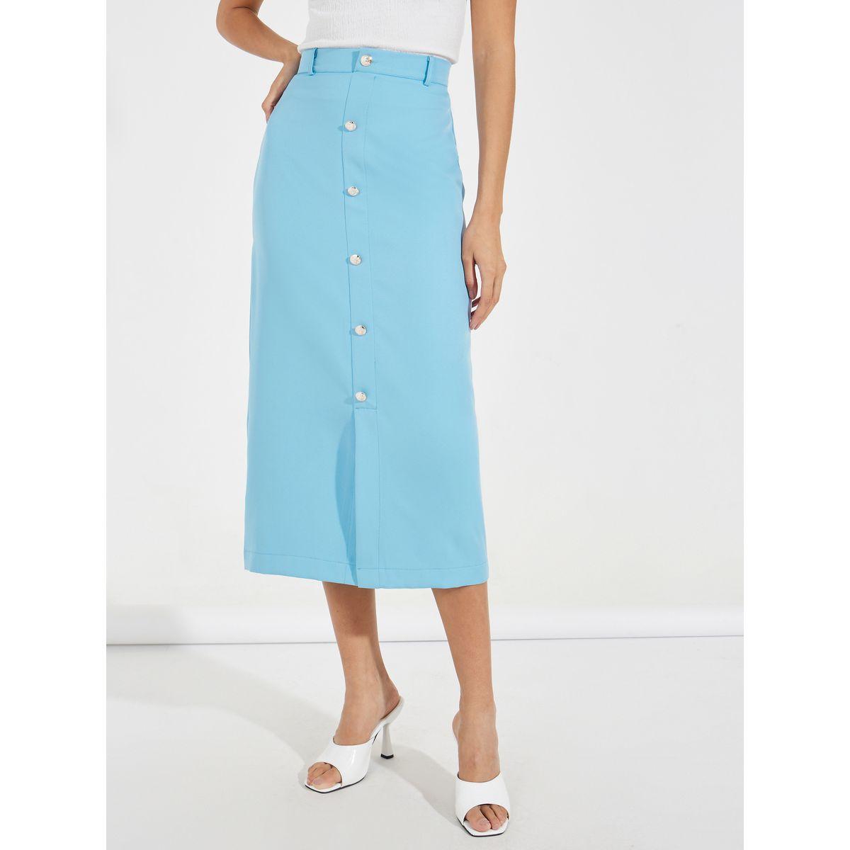 تنورة ميدي مزينة بأزرار مع فتحات حزام-women-clothing-skirts-image-2