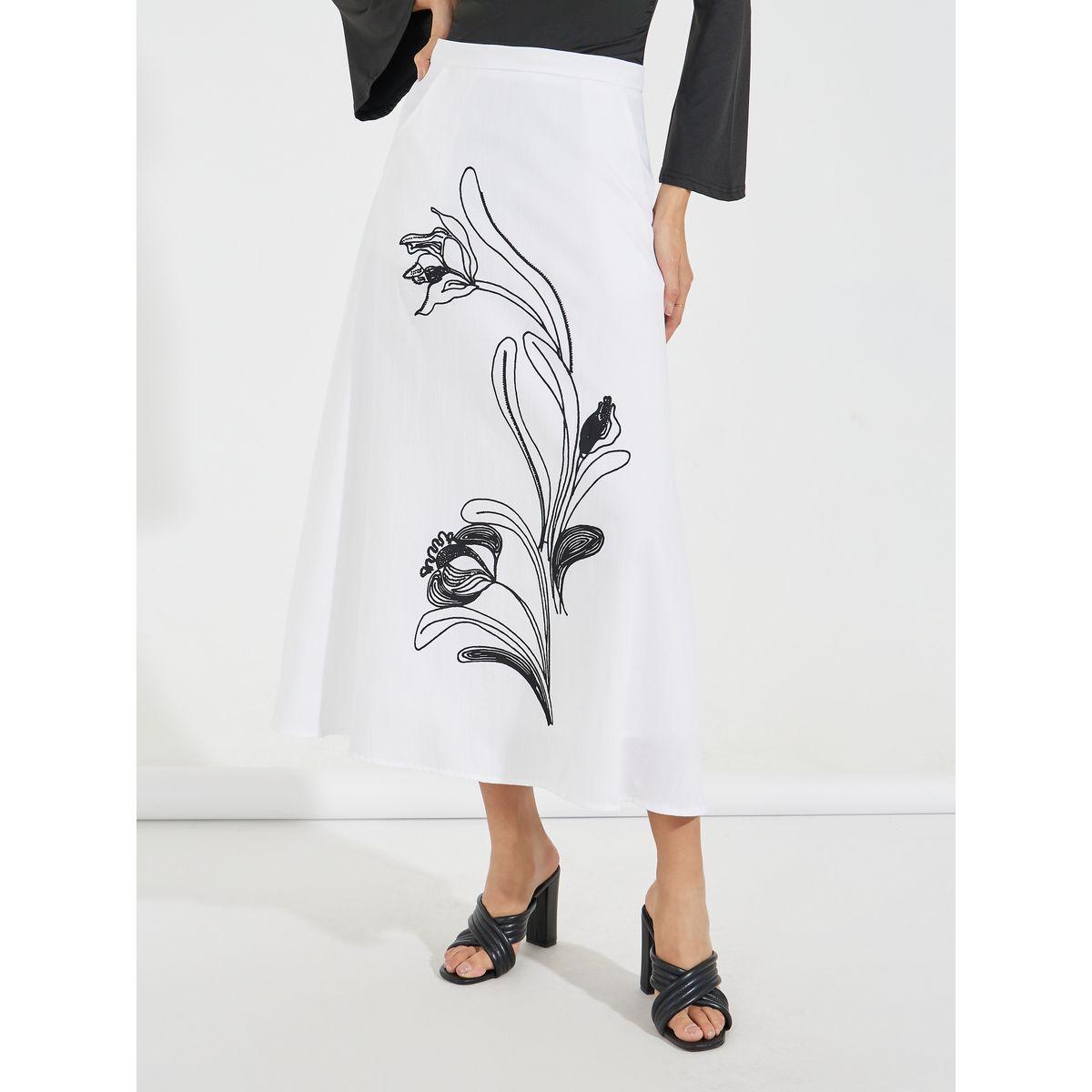 Styli Floral Placement Print A-Line Maxi Skirt-women-clothing-bottoms-skirts-image-2