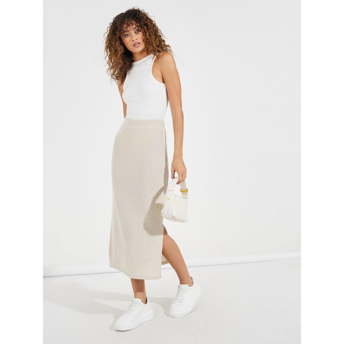 تنورة ميدي بديكون مع شق جانبي-women-clothing-bottoms-skirts-image-1