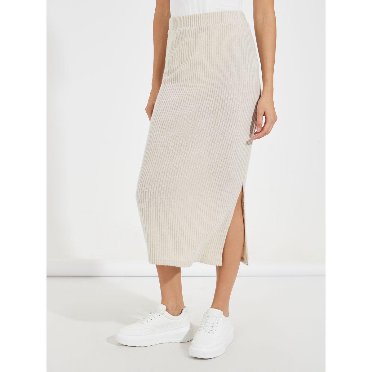 Styli Rib Knit Bodycon Midi Skirt with Side Slit-women-clothing-bottoms-skirts-image-2