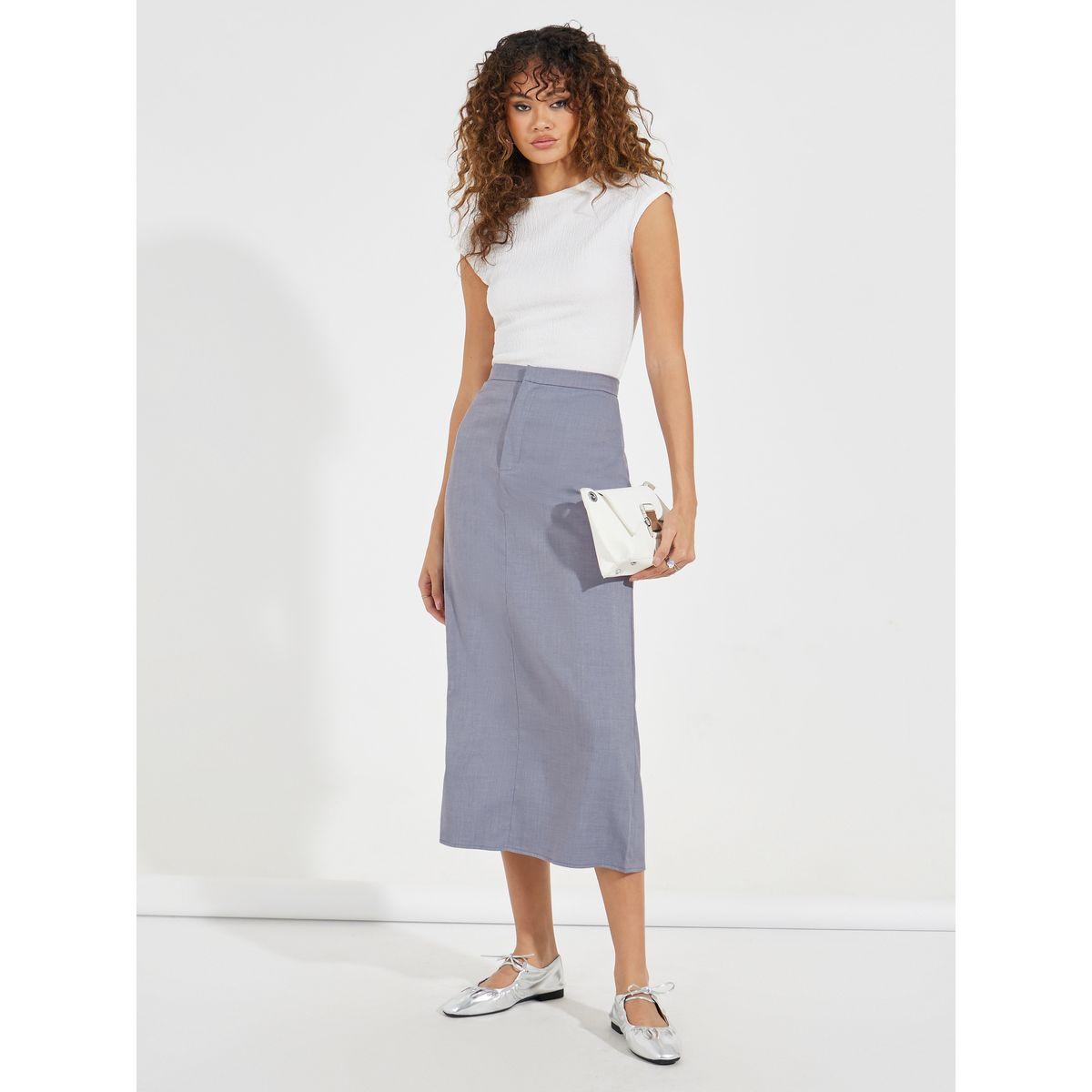 Styli Tailored Twill Midi Skirt with Back Slit-women-clothing-bottoms-skirts-image-1