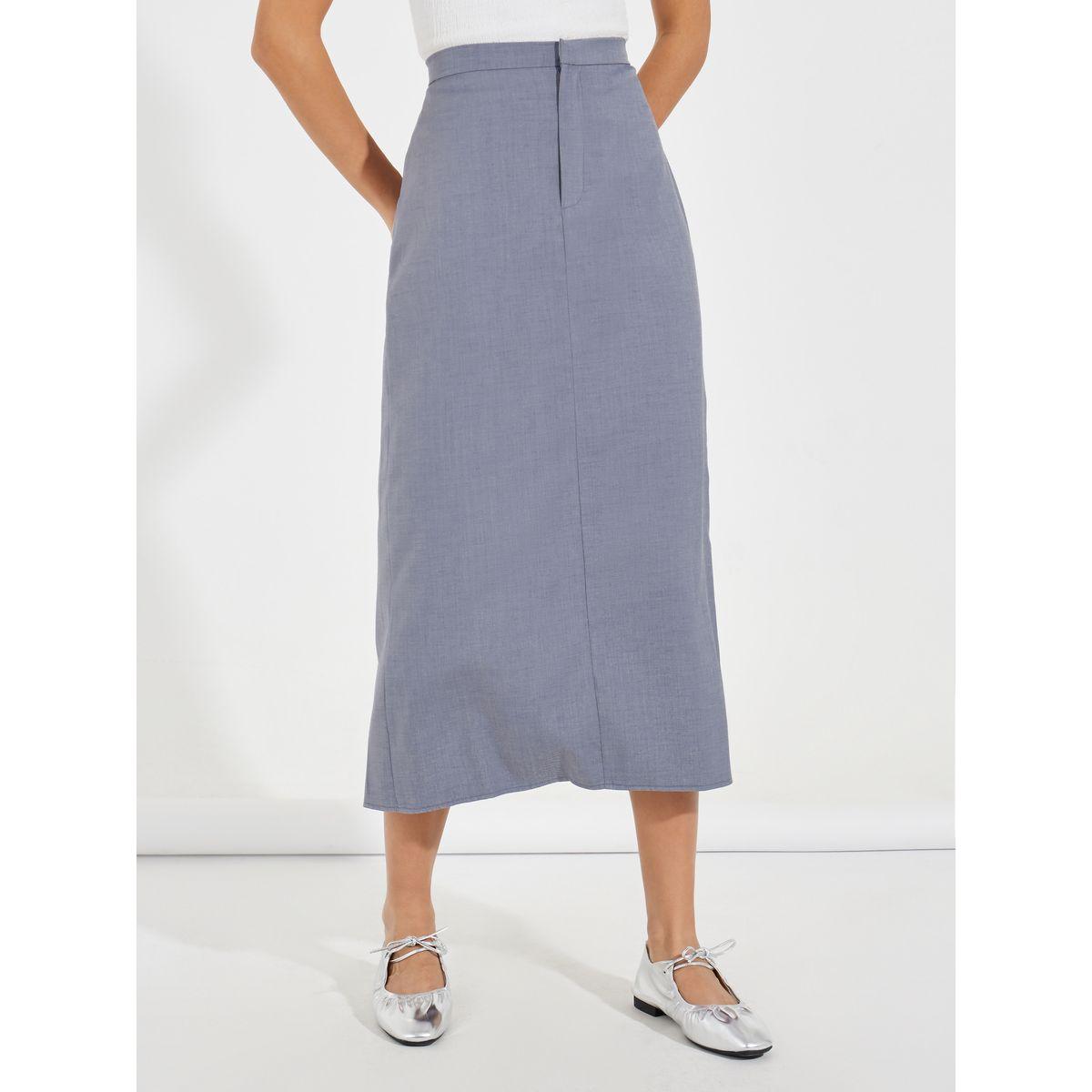 تنورة ميدي بنسيج تويل وشق خلفي-women-clothing-bottoms-skirts-image-2