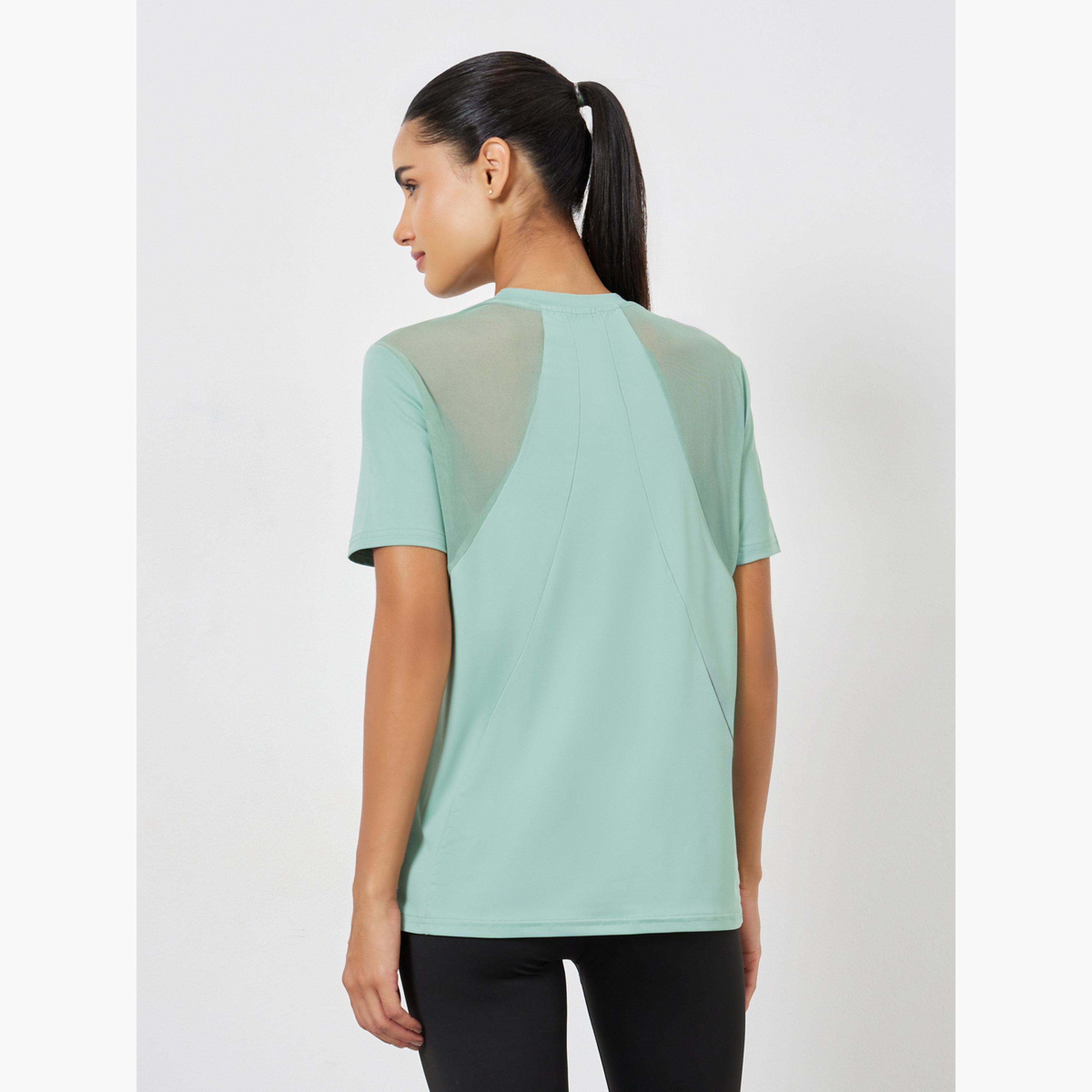 Styli Back Mesh and Seam Detail Top-women-clothing-tshirts-image-2