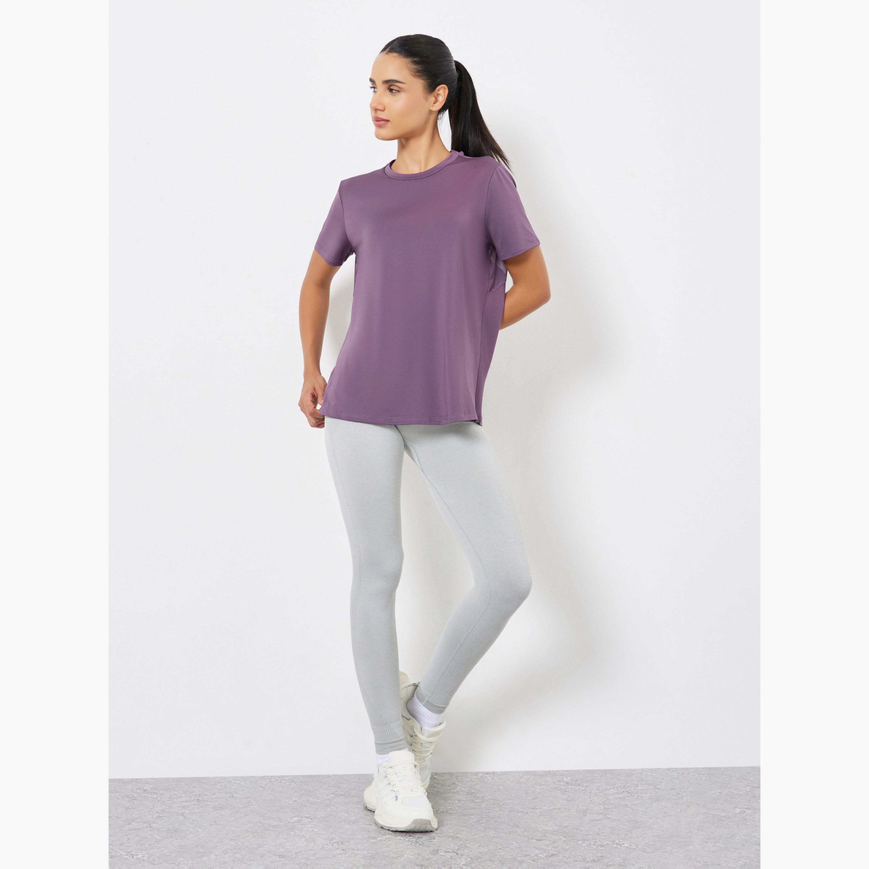 Styli Back Mesh and Seam Detail Top-women-clothing-tshirts-image-2