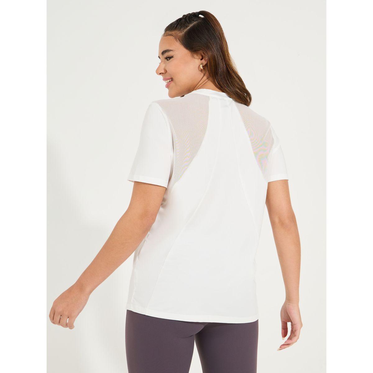 Styli Active Solid Mesh & Seam Detail Short Sleeves Top-women-clothing-sportswearandactivewear-tshirtsandvests-image-1