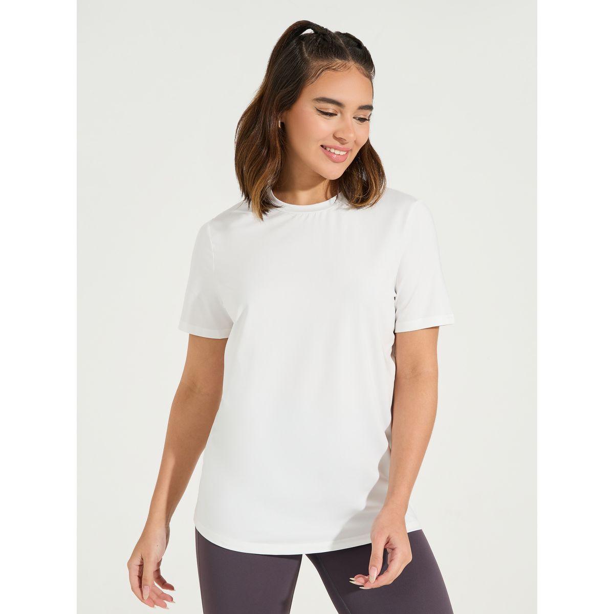 Styli Active Solid Mesh & Seam Detail Short Sleeves Top-women-clothing-sportswearandactivewear-tshirtsandvests-image-3