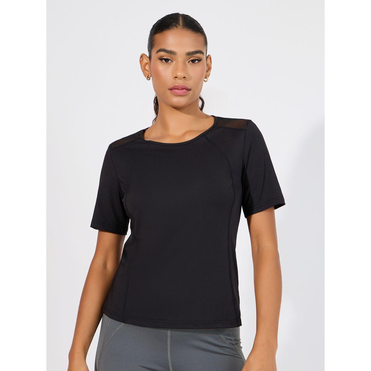 Styli Active Back Peep Text Detail Mesh Insert Short Sleeve Top-men-clothing-sportswearandactivewear-tshirtsandpolos-image-1