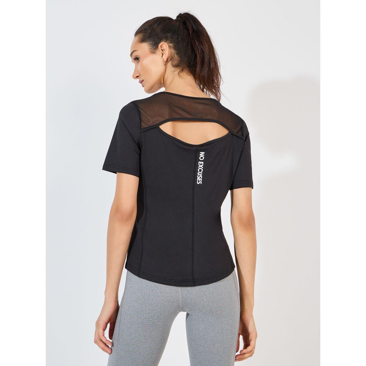 Styli Active Back Peep Text Detail Mesh Insert Short Sleeve Top-men-clothing-sportswearandactivewear-tshirtsandpolos-image-6