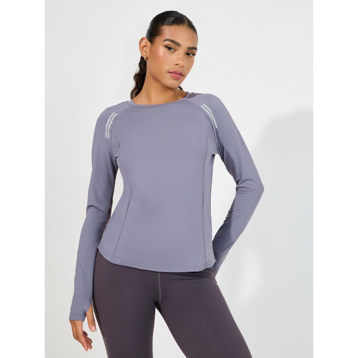 Styli Active Shoulder Dual Striped Thumbhole Detail Top-women-clothing-sportswearandactivewear-tshirtsandvests-image-1