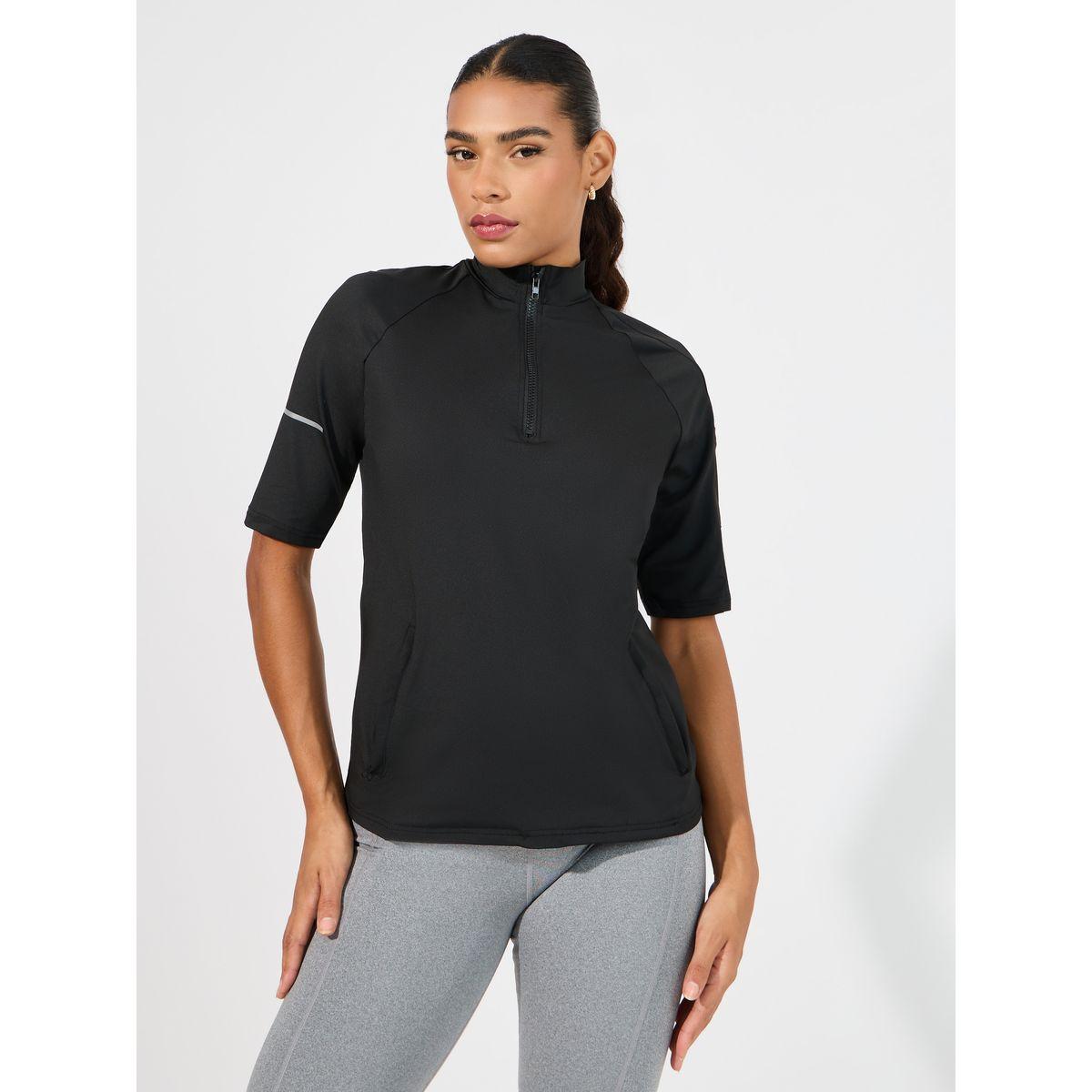Styli Active Sleeve Reflective Striped Half Zip Up Short Sleeve Top-women-clothing-sportswearandactivewear-tshirtsandvests-image-1