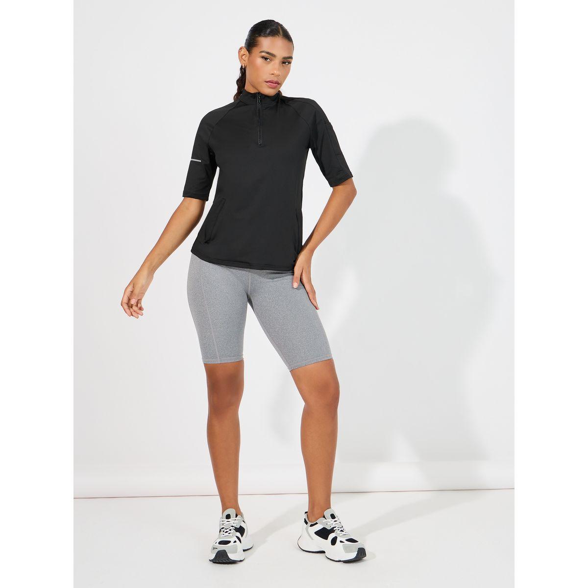 Styli Active Sleeve Reflective Striped Half Zip Up Short Sleeve Top-women-clothing-sportswearandactivewear-tshirtsandvests-image-2