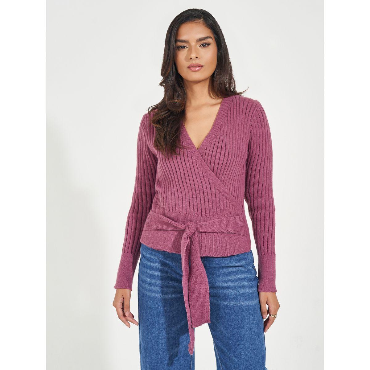 بلوزة مضلعة بتفاصيل محبوكة مع أربطة-women-clothing-shirtsandblouses-blouses-image-1