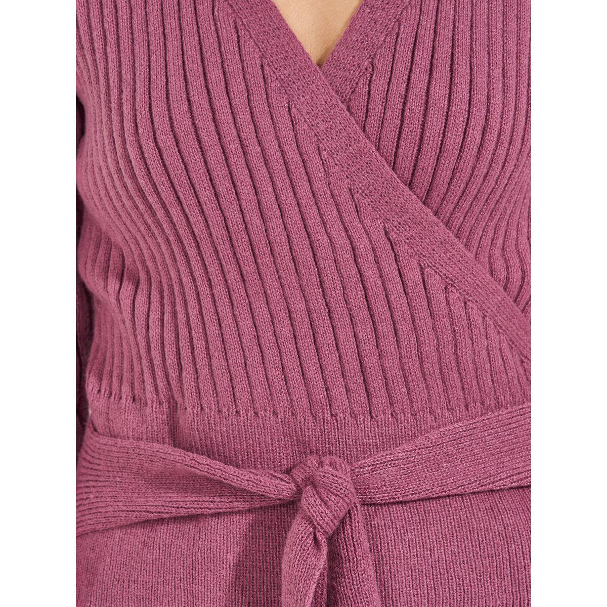 Styli Rib Knitted Mock Wrap Top with Tie Detail-women-clothing-shirtsandblouses-blouses-image-3