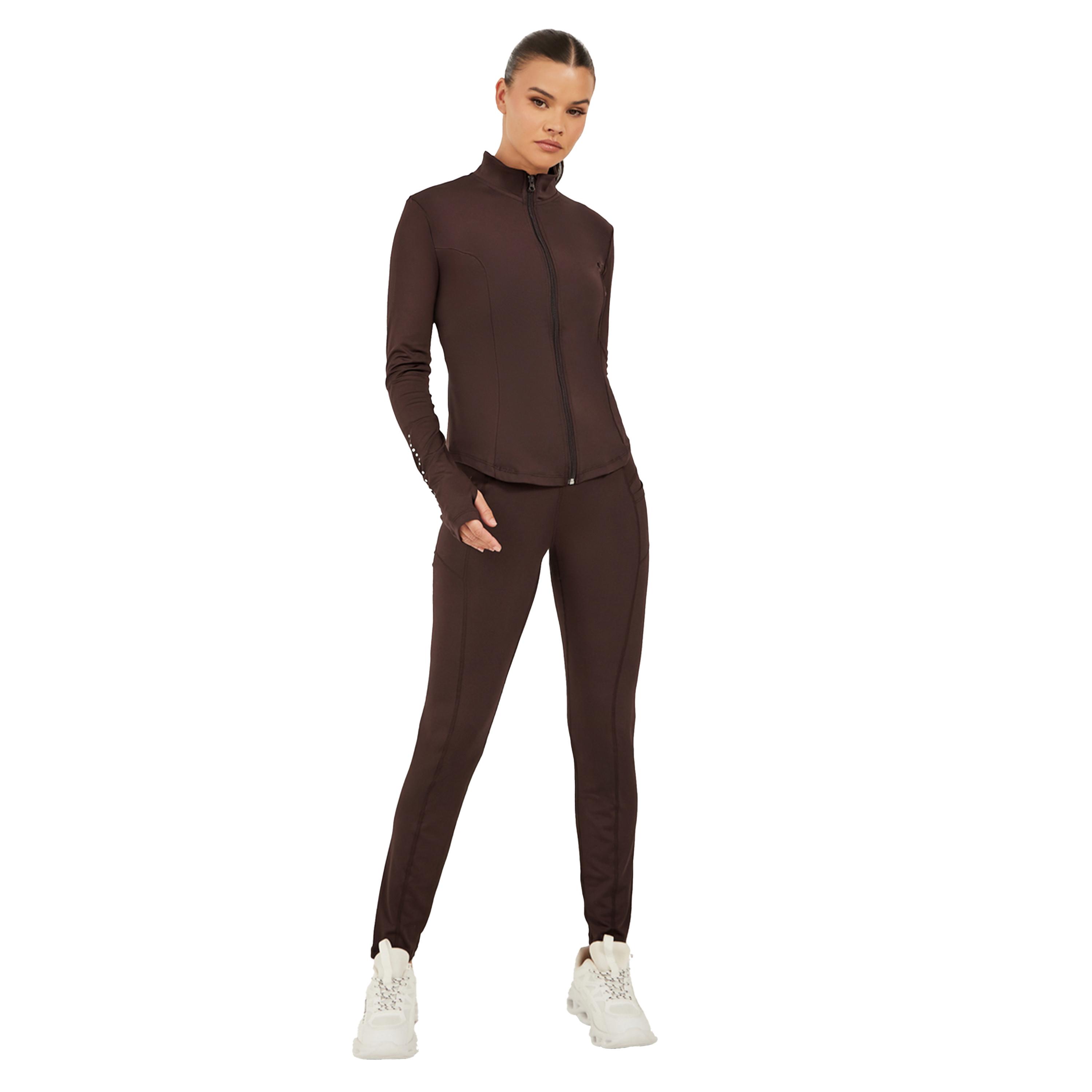 Styli Brown Solid Activewear Set-women-clothing-sportswearandactivewear-trackpantsandtracksuits-image-1