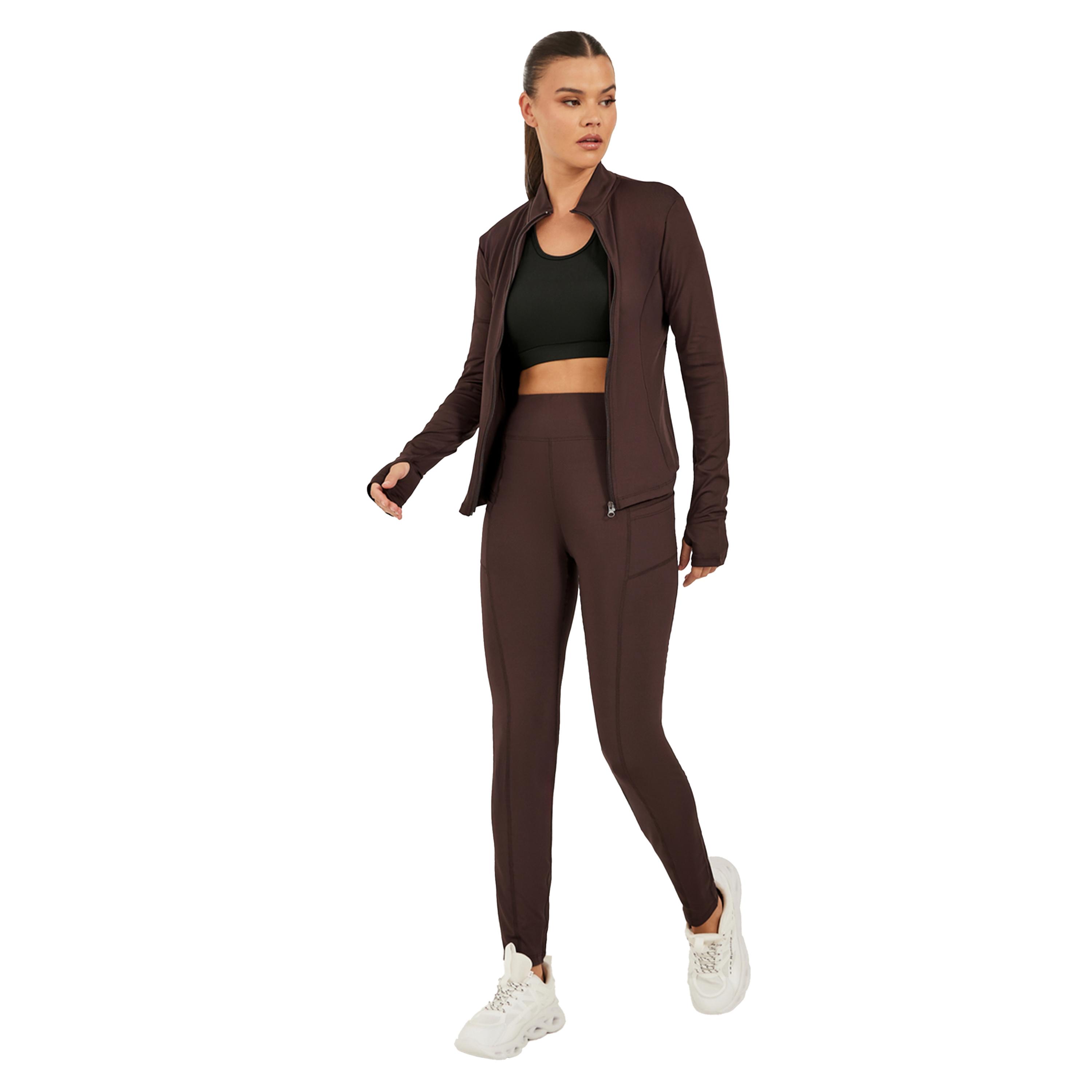 ستايلي - طقم ملابس رياضية سادة - بني-women-clothing-sportswearandactivewear-trackpantsandtracksuits-image-2