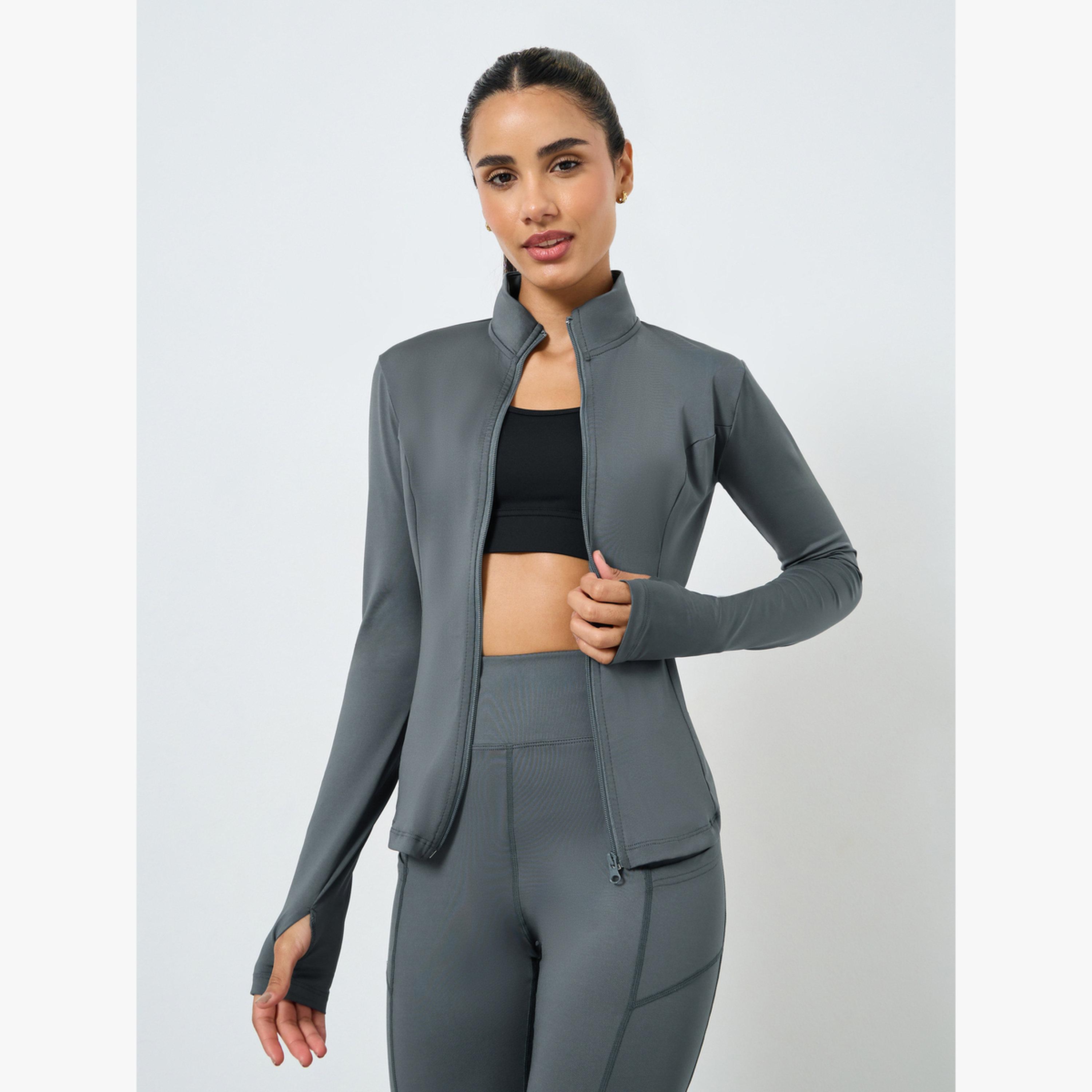 طقم جاكيت بسحاب وتفاصيل نقاط عاكسة مع ليقنز-women-clothing-sportswearandactivewear-trackpantsandtracksuits-image-3