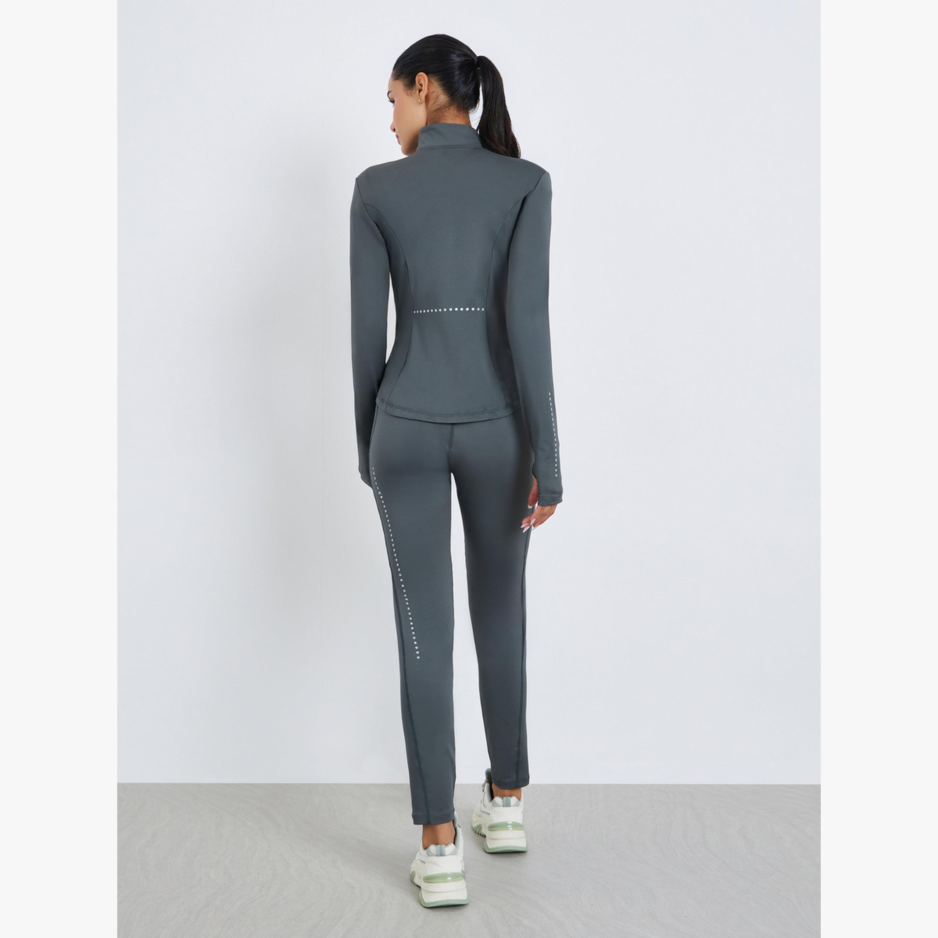 طقم جاكيت بسحاب وتفاصيل نقاط عاكسة مع ليقنز-women-clothing-sportswearandactivewear-trackpantsandtracksuits-image-4