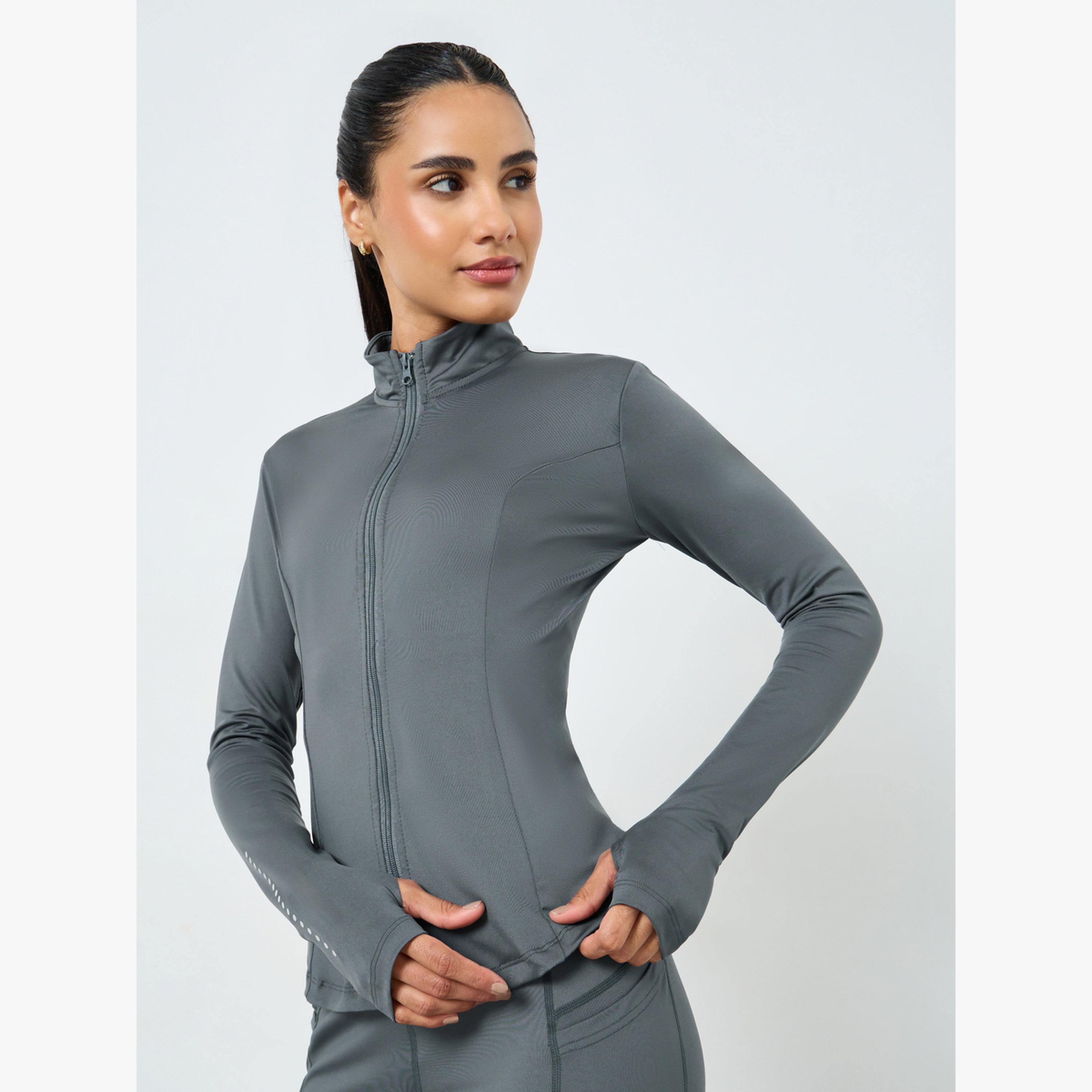 طقم جاكيت بسحاب وتفاصيل نقاط عاكسة مع ليقنز-women-clothing-sportswearandactivewear-trackpantsandtracksuits-image-6