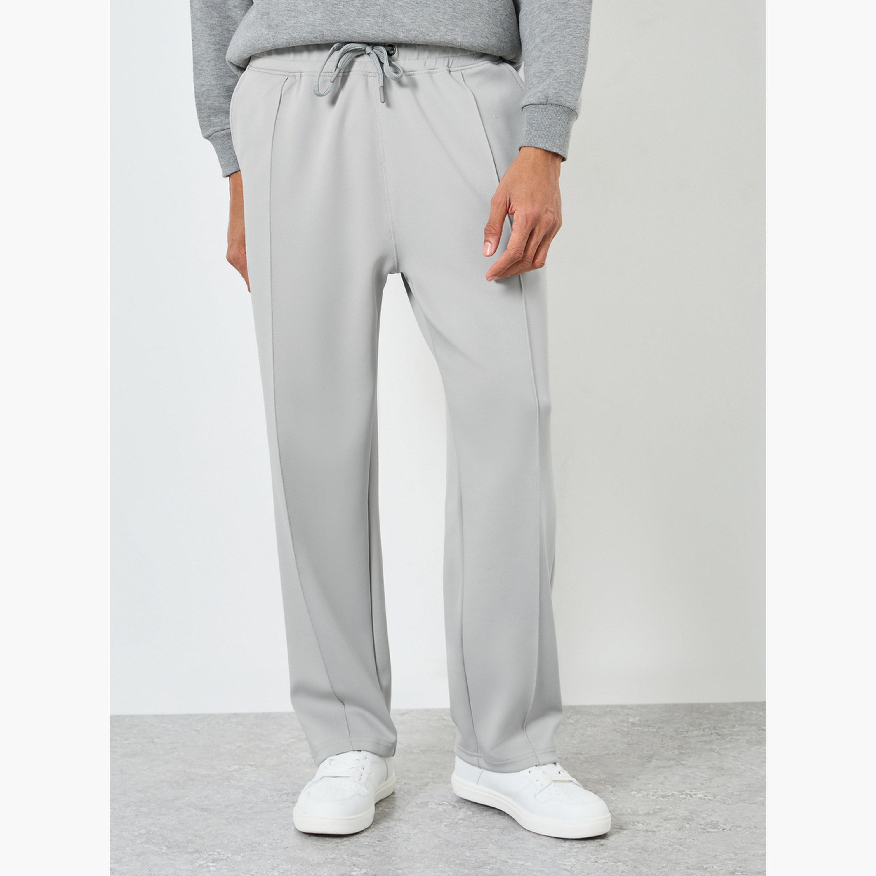 Styli Men Grey Pintuck Open Hem Relaxed Fit Joggers-men-clothing-bottoms-joggers-image-1