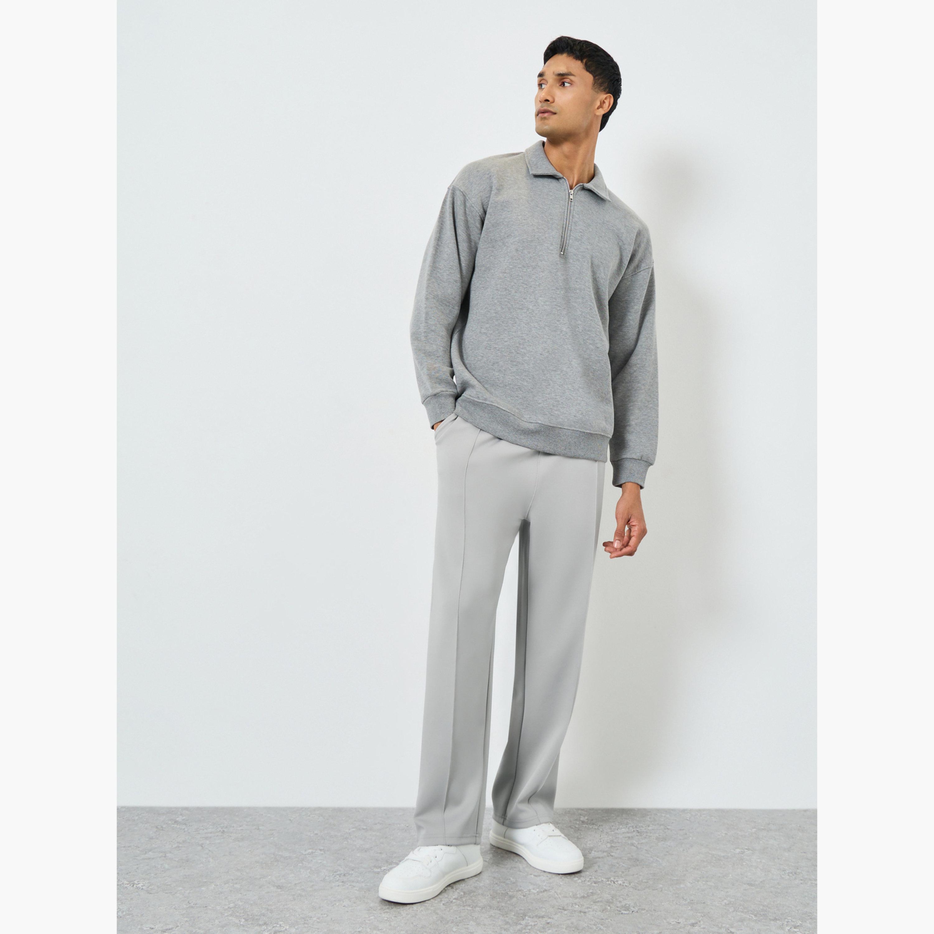 Styli Men Grey Pintuck Open Hem Relaxed Fit Joggers-men-clothing-bottoms-joggers-image-2