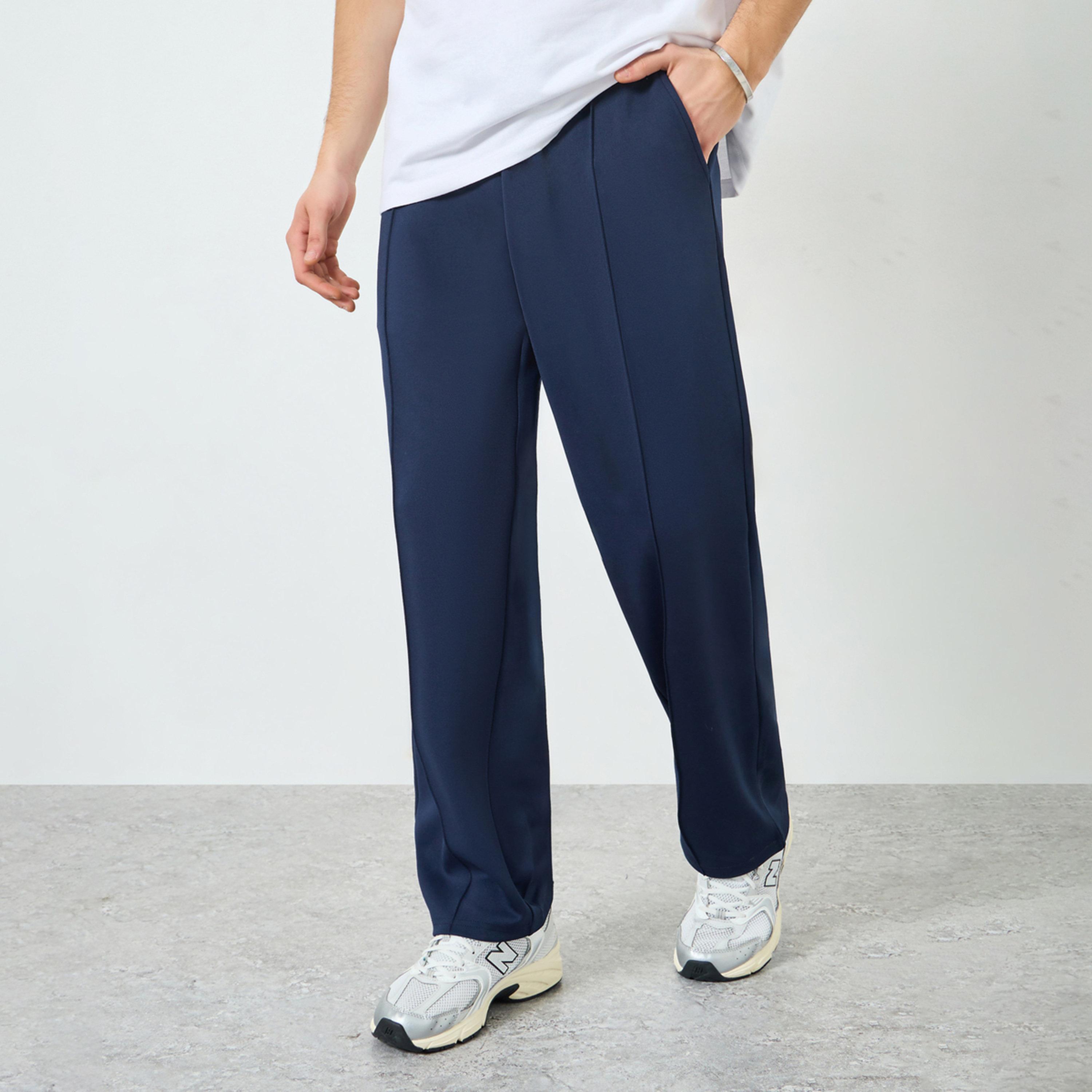 Styli Men Navy Pintuck Open Hem Relaxed Fit Joggers-men-clothing-bottoms-joggers-image-1