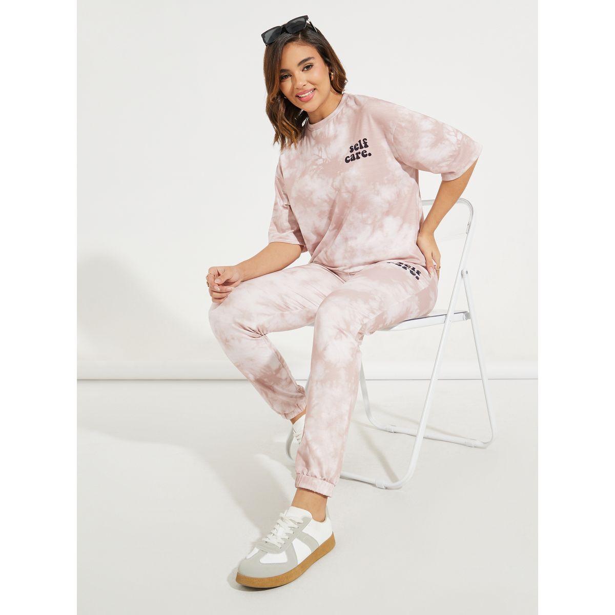 Styli Elevate Tie-Dye Printed T-Shirt & Cuffed Joggers Co-Ords-women-clothing-coordsets-image-1