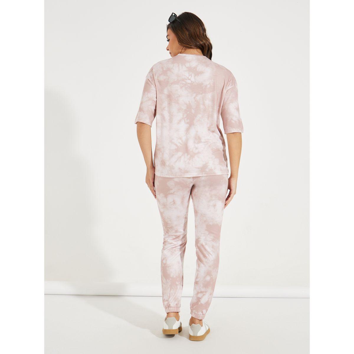 Styli Elevate Tie-Dye Printed T-Shirt & Cuffed Joggers Co-Ords-women-clothing-coordsets-image-6