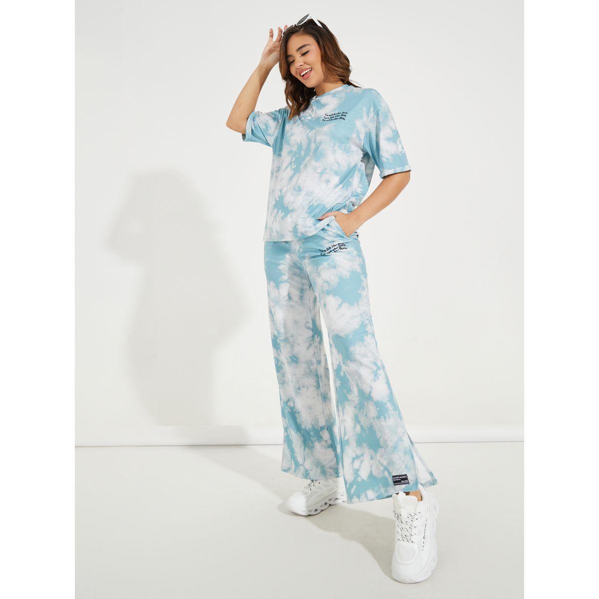 جوغر بأرجل واسعة مع تيشيرت بطبعة تاي داي-women-clothing-coordsets-image-1