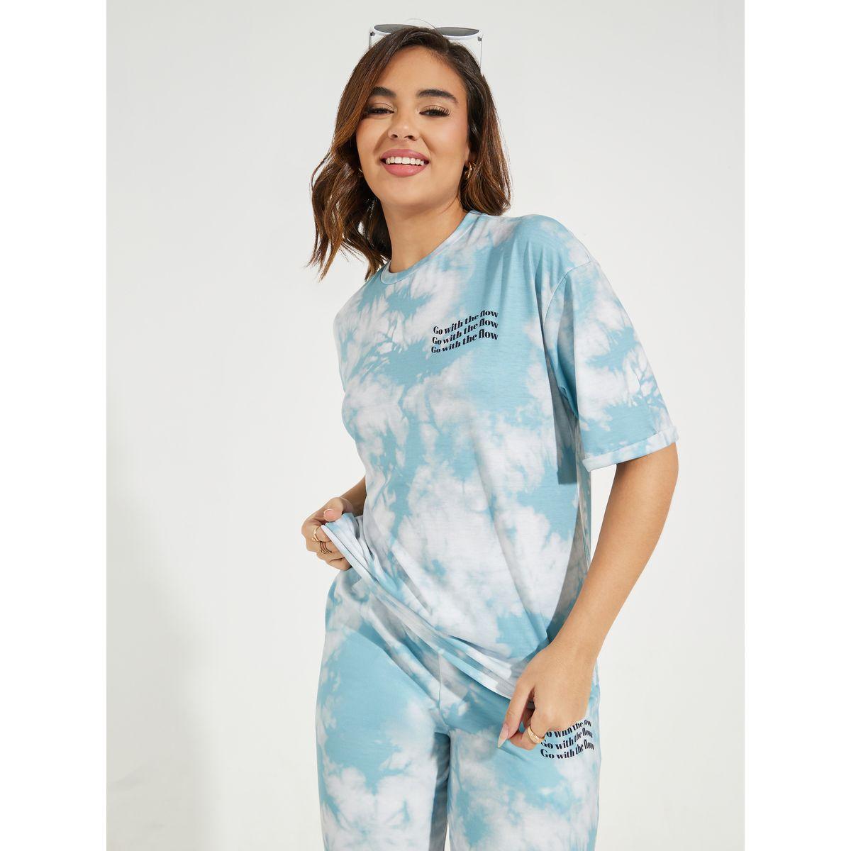 Styli Elevate Tie-Dye Printed T-Shirt & Wide Leg Joggers Co-Ords-women-clothing-coordsets-image-2