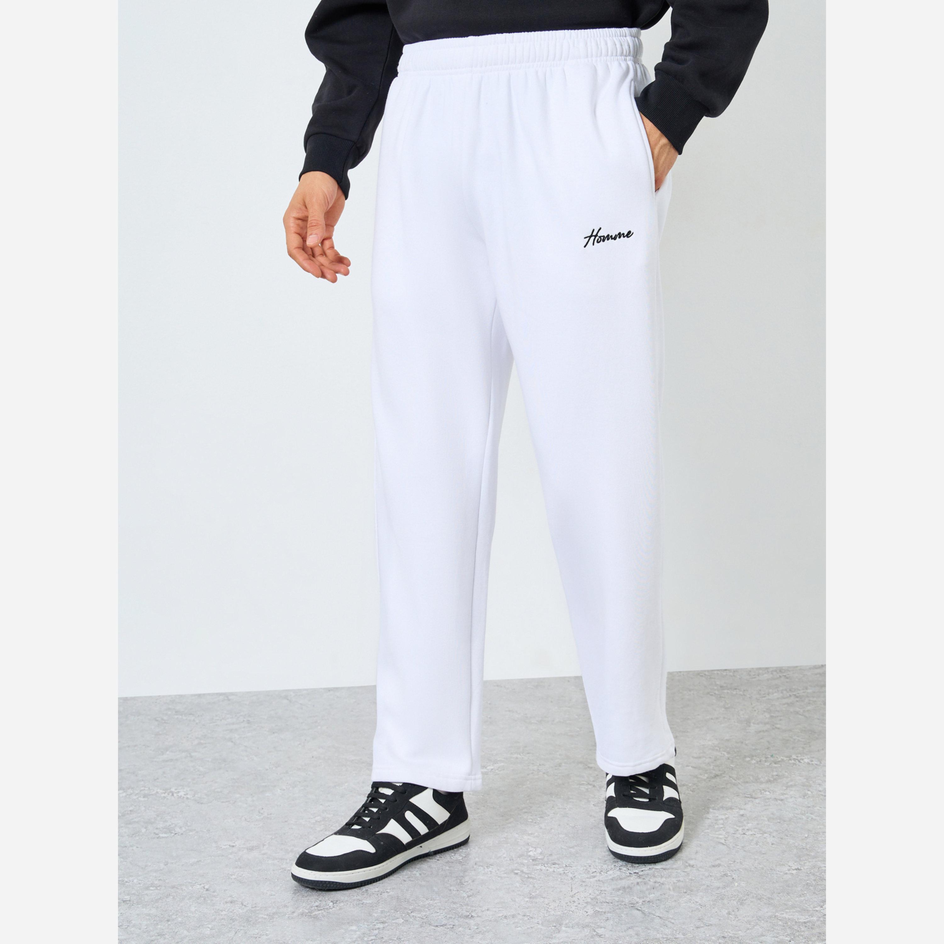 Styli Men Relaxed Open Hem Joggers with Embroidery-men-clothing-bottoms-joggers-image-1