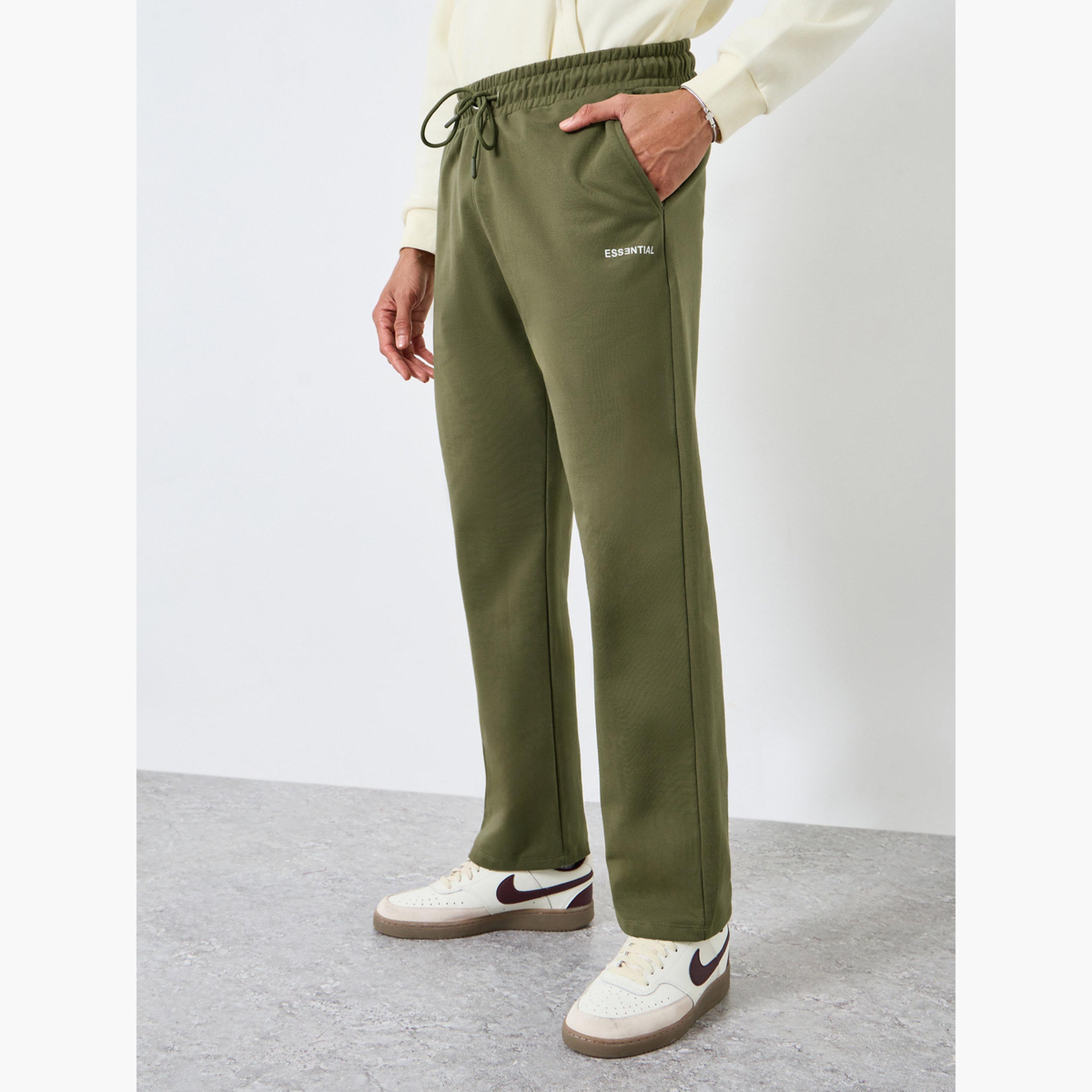 Styli Men Olive Green Essential Slogan Joggers-men-clothing-bottoms-joggers-image-1