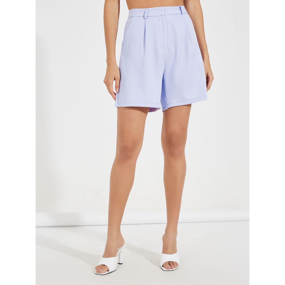 شورت سادة بخصر عالي مع فتحات حزام-women-clothing-bottoms-shorts-image-2