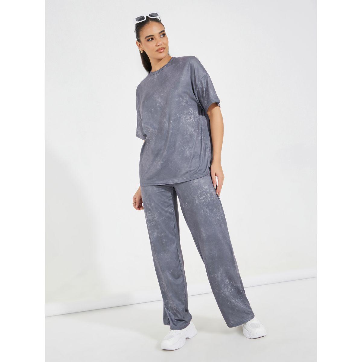 Styli Acid Washed Oversized T-Shirt & Pants Co-Ords-women-clothing-coordsets-image-2