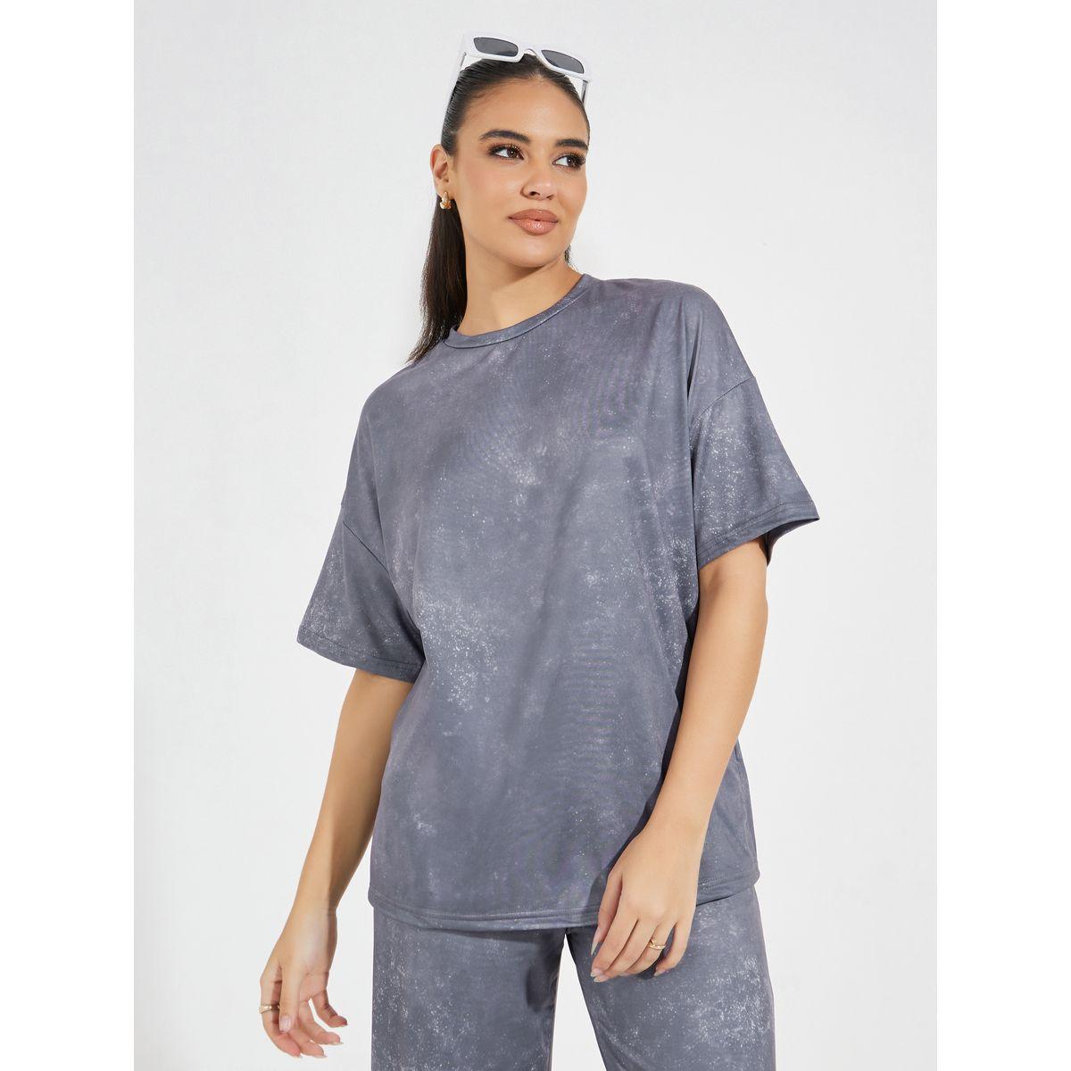 Styli Acid Washed Oversized T-Shirt & Pants Co-Ords-women-clothing-coordsets-image-3