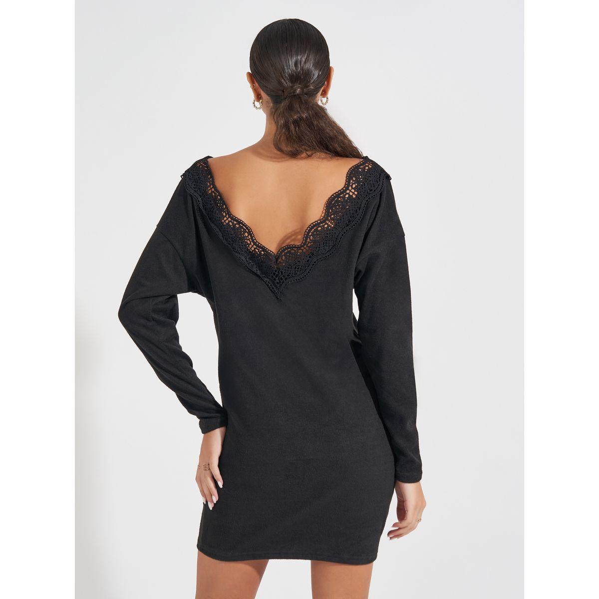 Styli Lace Trim V Back Detail Mini Dress-women-clothing-dresses-image-5