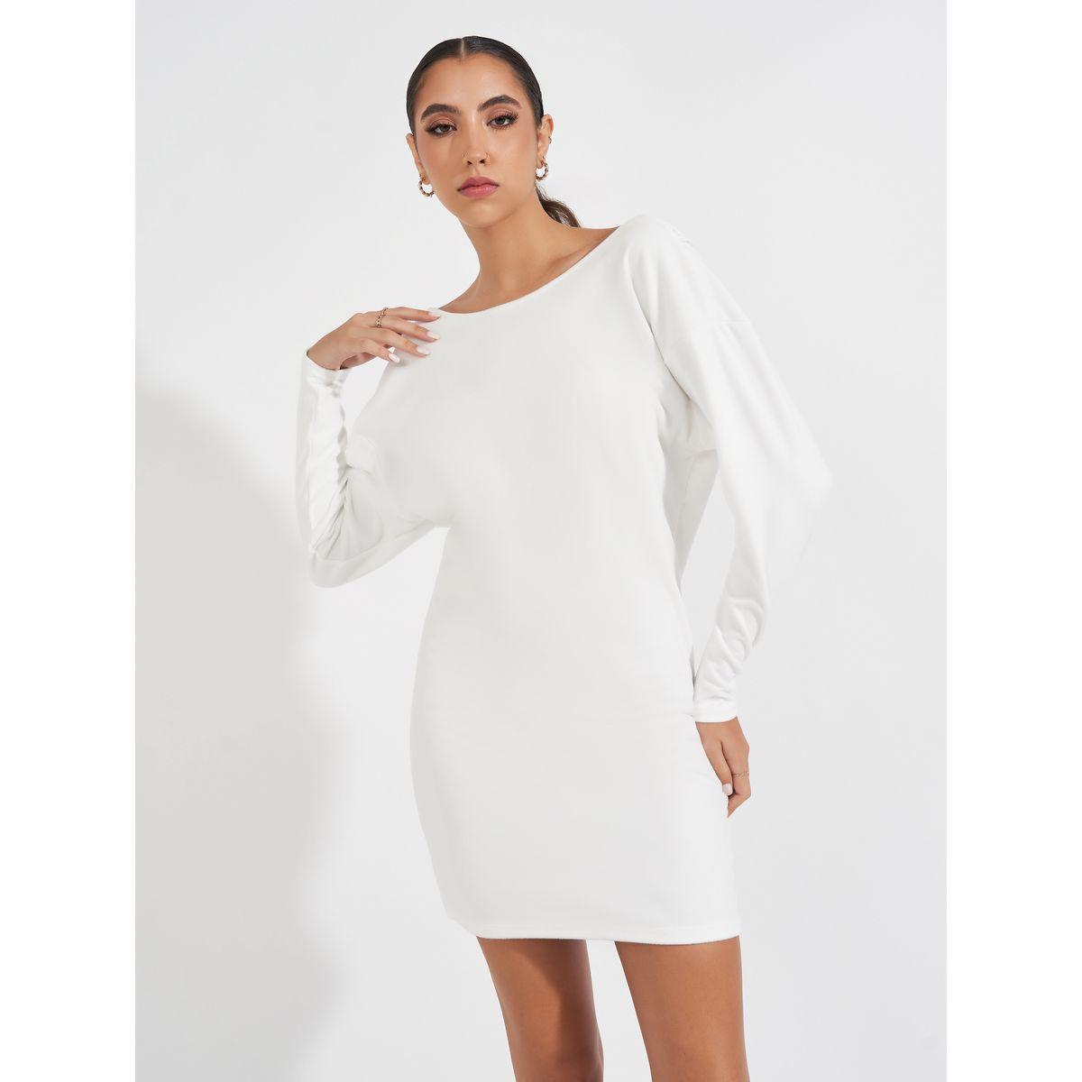 Styli Lace Trim V Back Detail Mini Dress-women-clothing-dresses-image-1