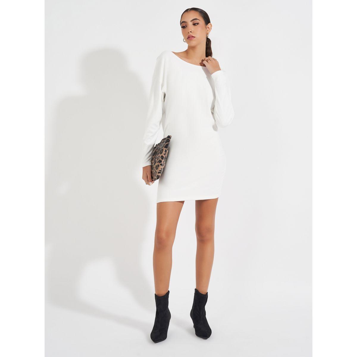 Styli Lace Trim V Back Detail Mini Dress-women-clothing-dresses-image-2