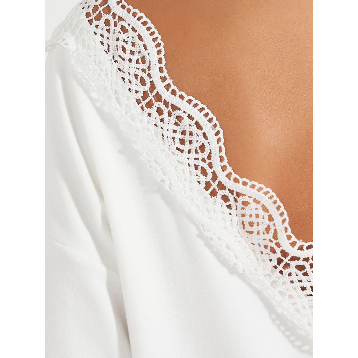 Styli Lace Trim V Back Detail Mini Dress-women-clothing-dresses-image-3