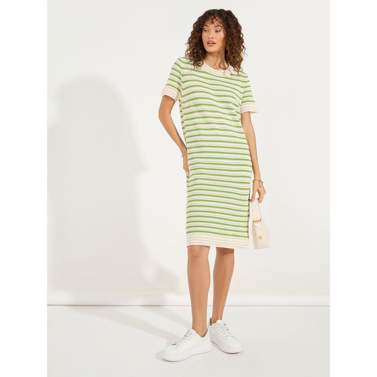 Styli Striped Knitted T-Shirt Knee Length Dress-women-clothing-dresses-image-1
