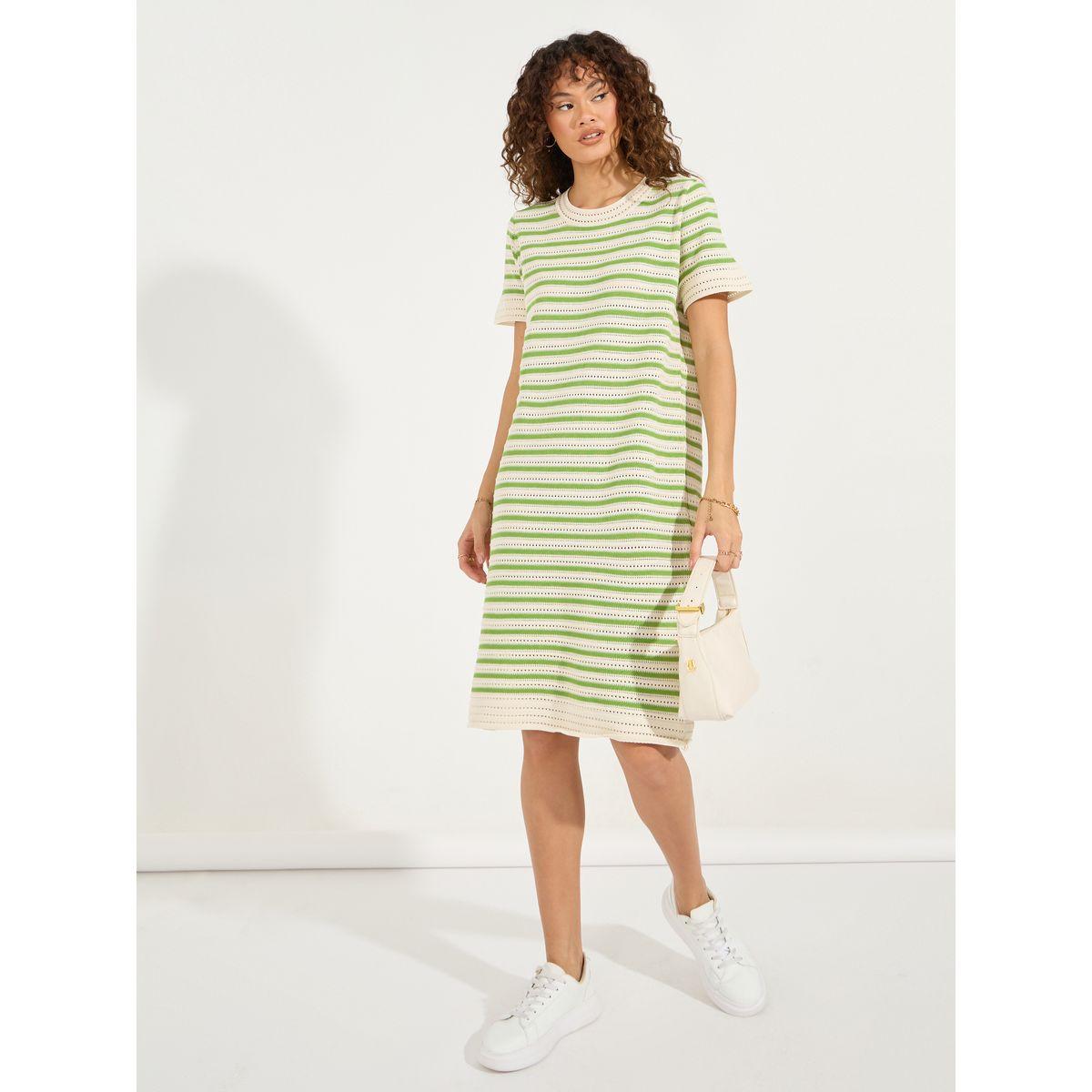 فستان مخطط بطول الركبة وتفاصيل محبوكة-women-clothing-dresses-image-3