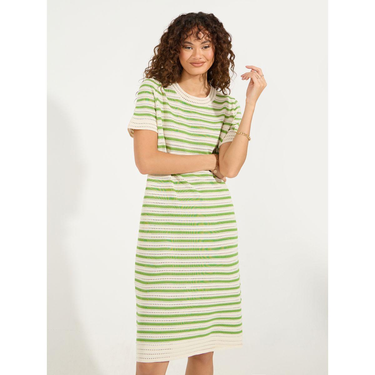 Styli Striped Knitted T-Shirt Knee Length Dress-women-clothing-dresses-image-4
