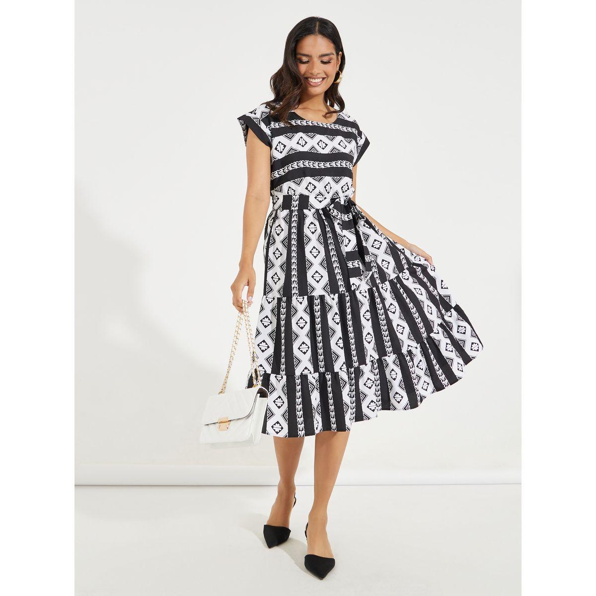 فستان ميدي مطبع بالكامل مع كسرات-women-clothing-dresses-image-1