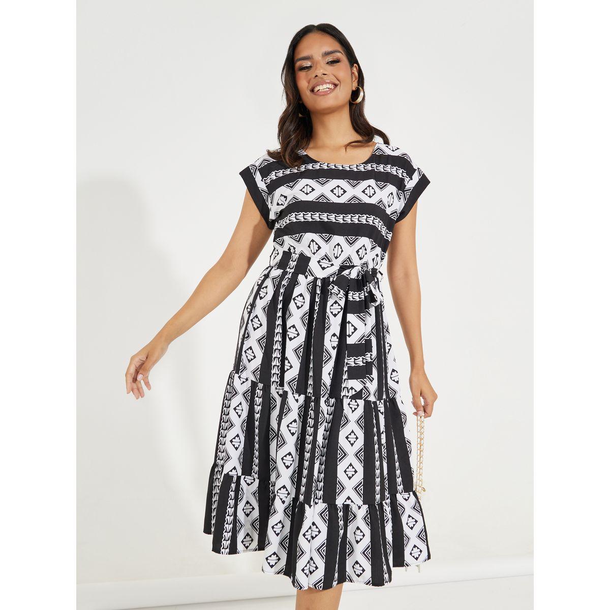 فستان ميدي مطبع بالكامل مع كسرات-women-clothing-dresses-image-4