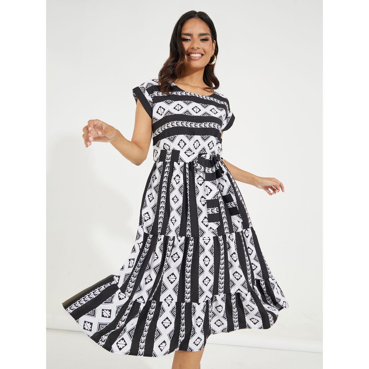 Styli AOP Self Tie Belt Tiered Midi Dress-women-clothing-dresses-image-5