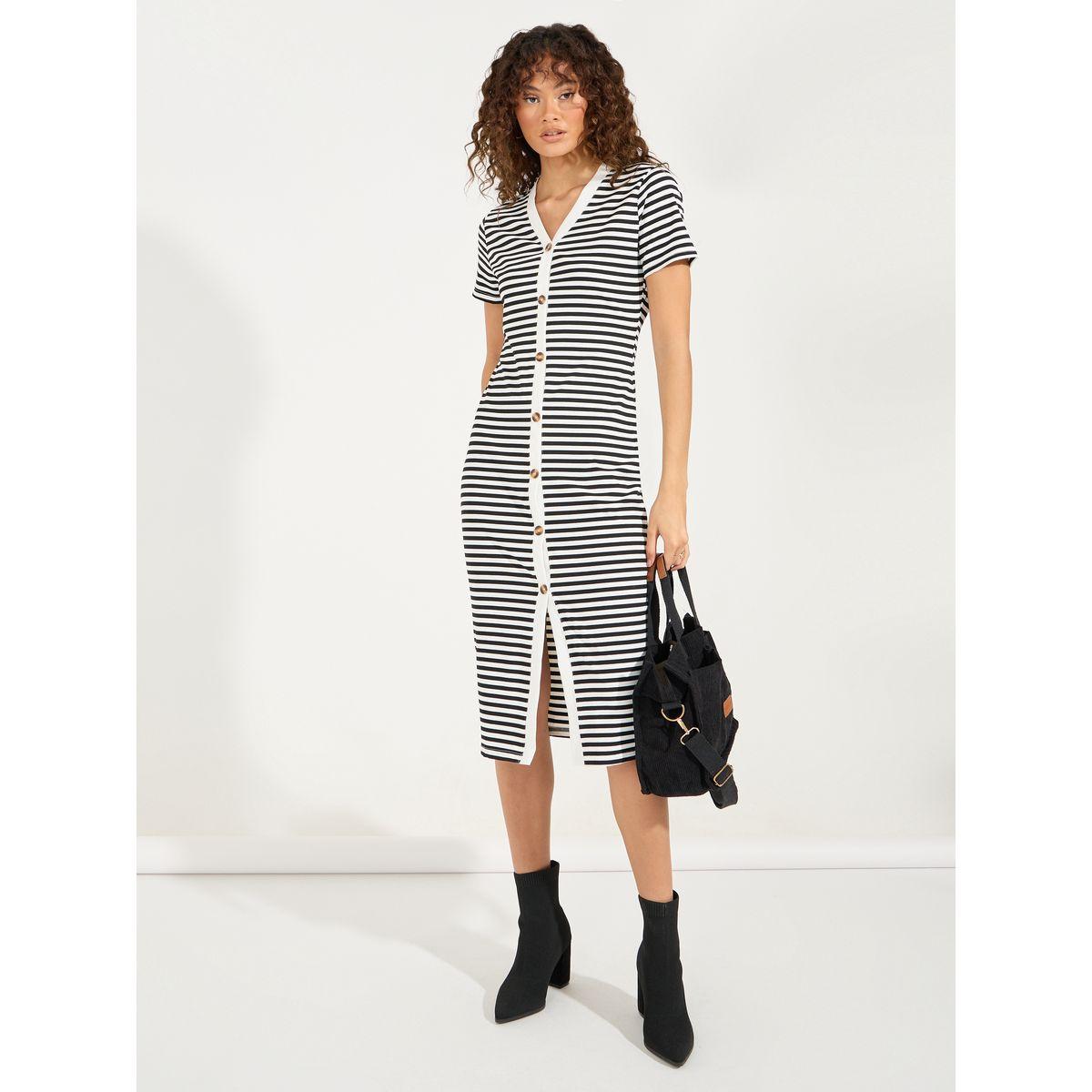 فستان مخطط بطول الركبة مع أزرار-women-clothing-dresses-image-1