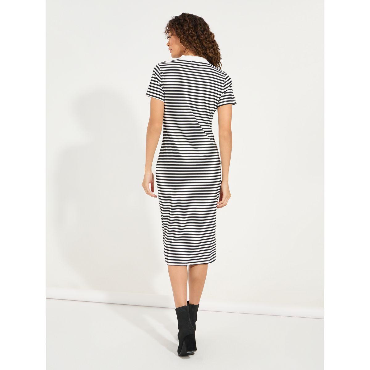 Styli Striped Button Detail T-Shirt Knee Length Dress-women-clothing-dresses-image-6