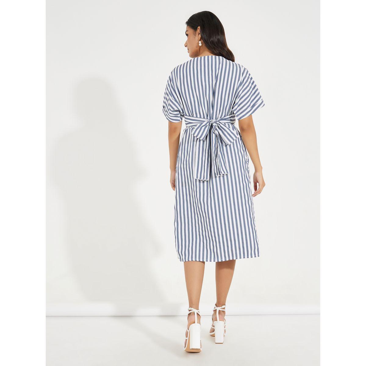 Styli Striped Short Sleeves Wrap Over Midi Dress-women-clothing-dresses-image-6