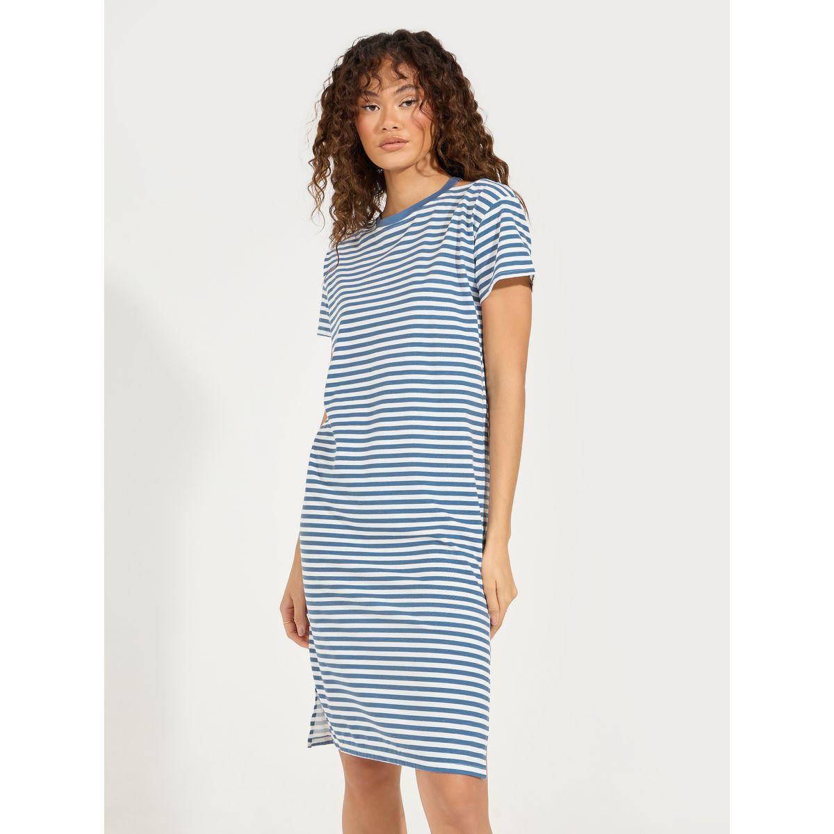 فستان مخطط بطول الركبة وأكتاف مكشوفة-women-clothing-dresses-image-5
