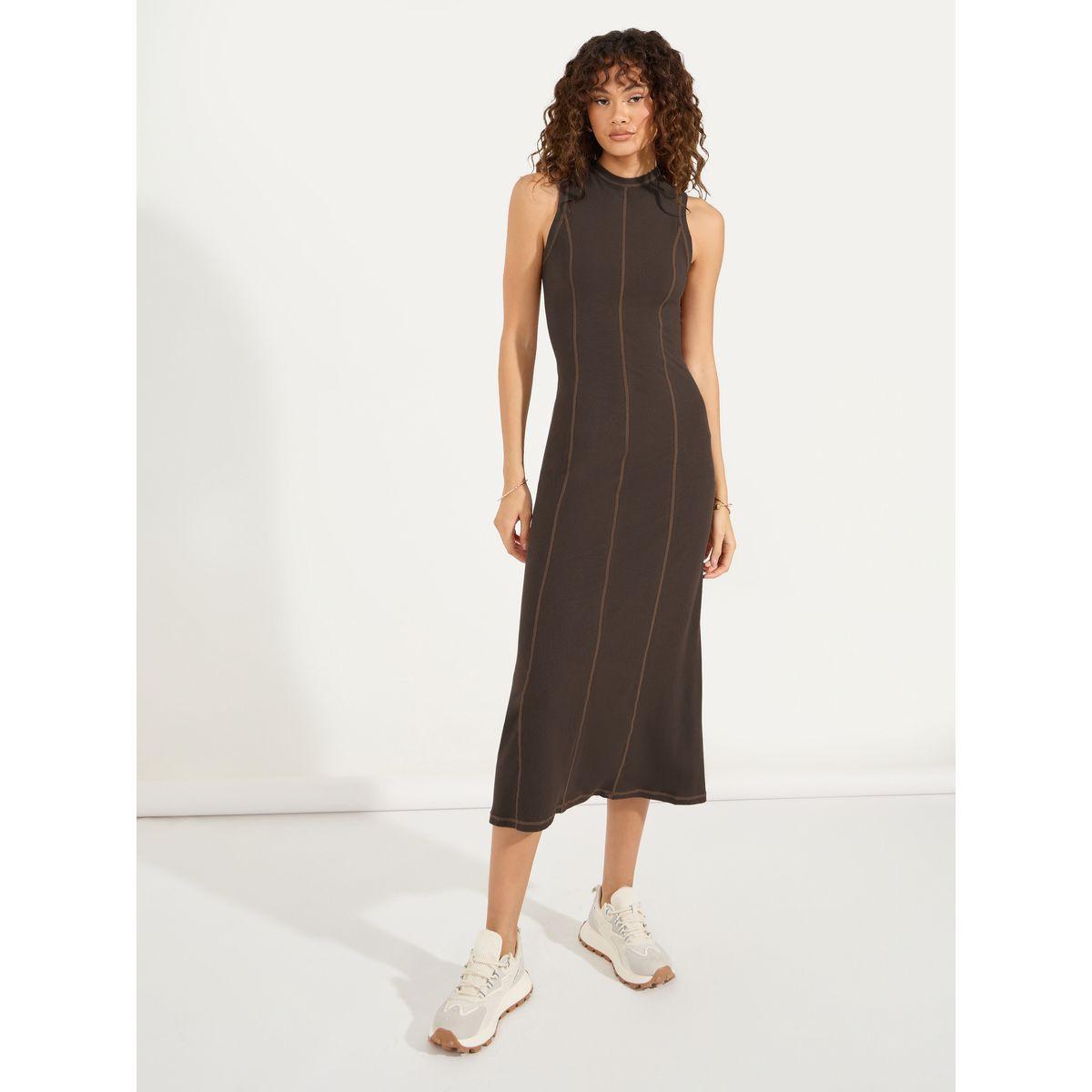 Styli Overlock Seam Detail Ribbed Midi Dress-women-clothing-dresses-image-1